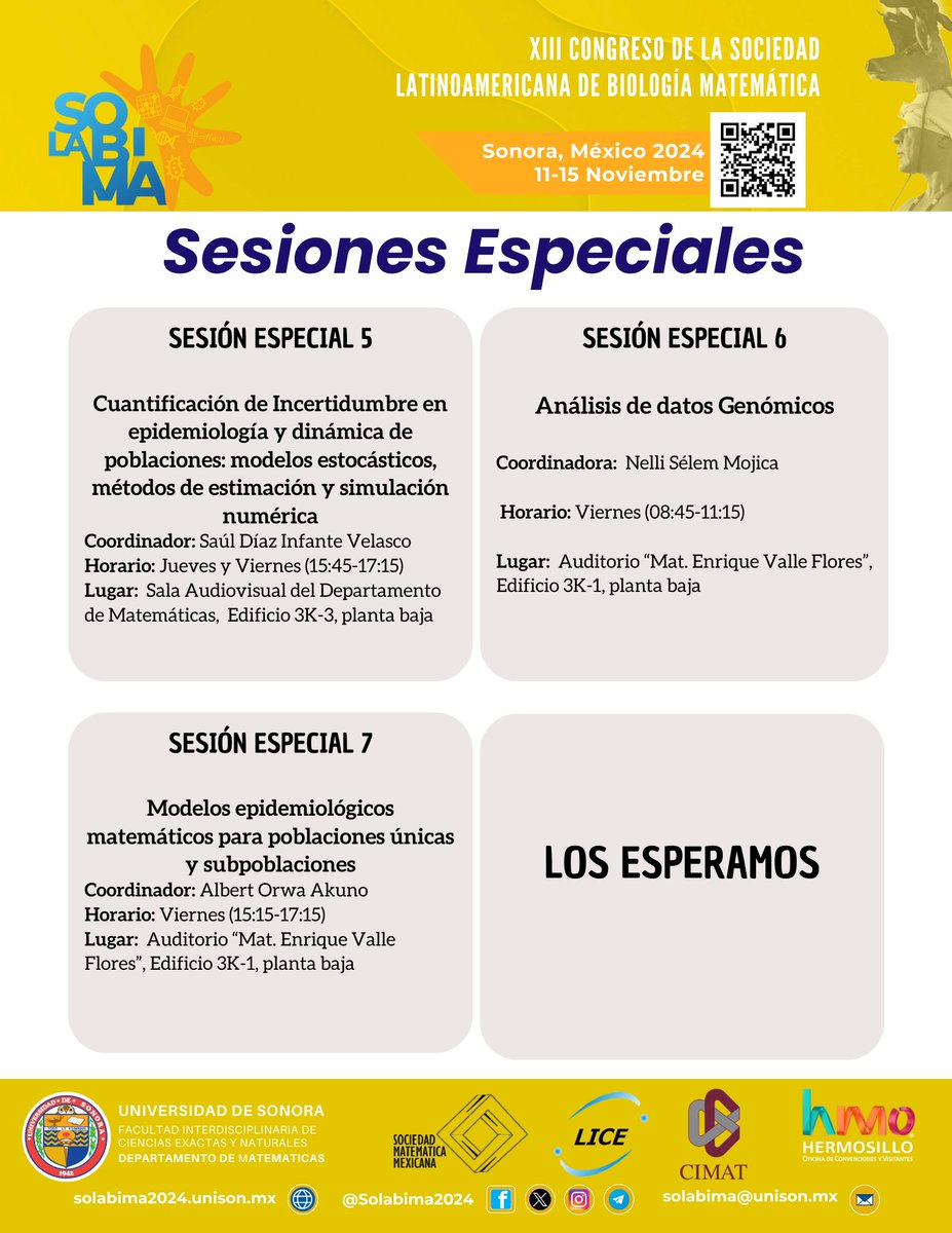 No te pierdas todas las Sesiones Especiales que tendrán lugar en el #SoLaBiMa2024  Conoce más detalles en solabima2024.unison.mx