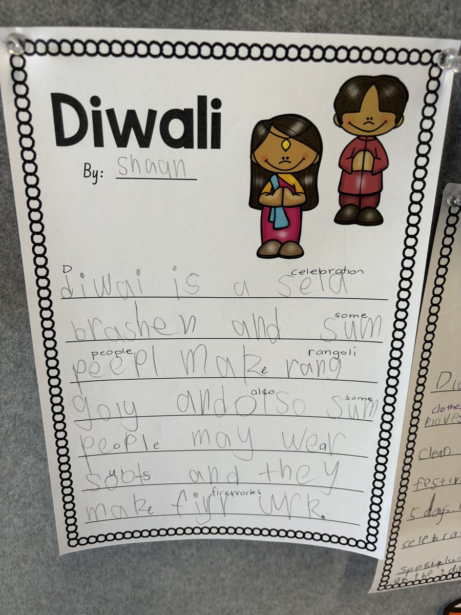 At @DaytonPS our literacy instruction is linked to our knowledge-rich shared reading texts and is highly contextual. Students write about what they read and it is amazing to see the ‘takeaways’ of learning about the Indian festival of Diwali 🪔 for our Pre-primary students. ✨