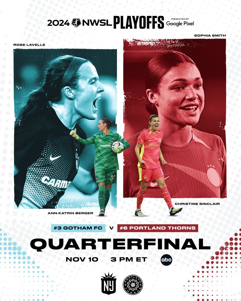 NWSL's tweet photo. The reigning 2023 NWSL Champions face the 2022 Champs in the quarterfinals 👀

2024 NWSL Playoffs presented by @madebygoogle https://t.co/hTRQUBCcum