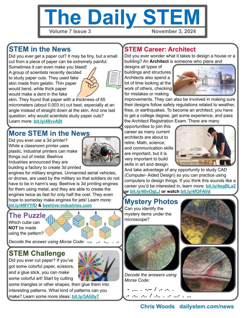 🚨Another new issue of The Daily STEM!
Kids need to READ…Kids need more STEM!

Download or share FREE with your kids at dailystem.com/news