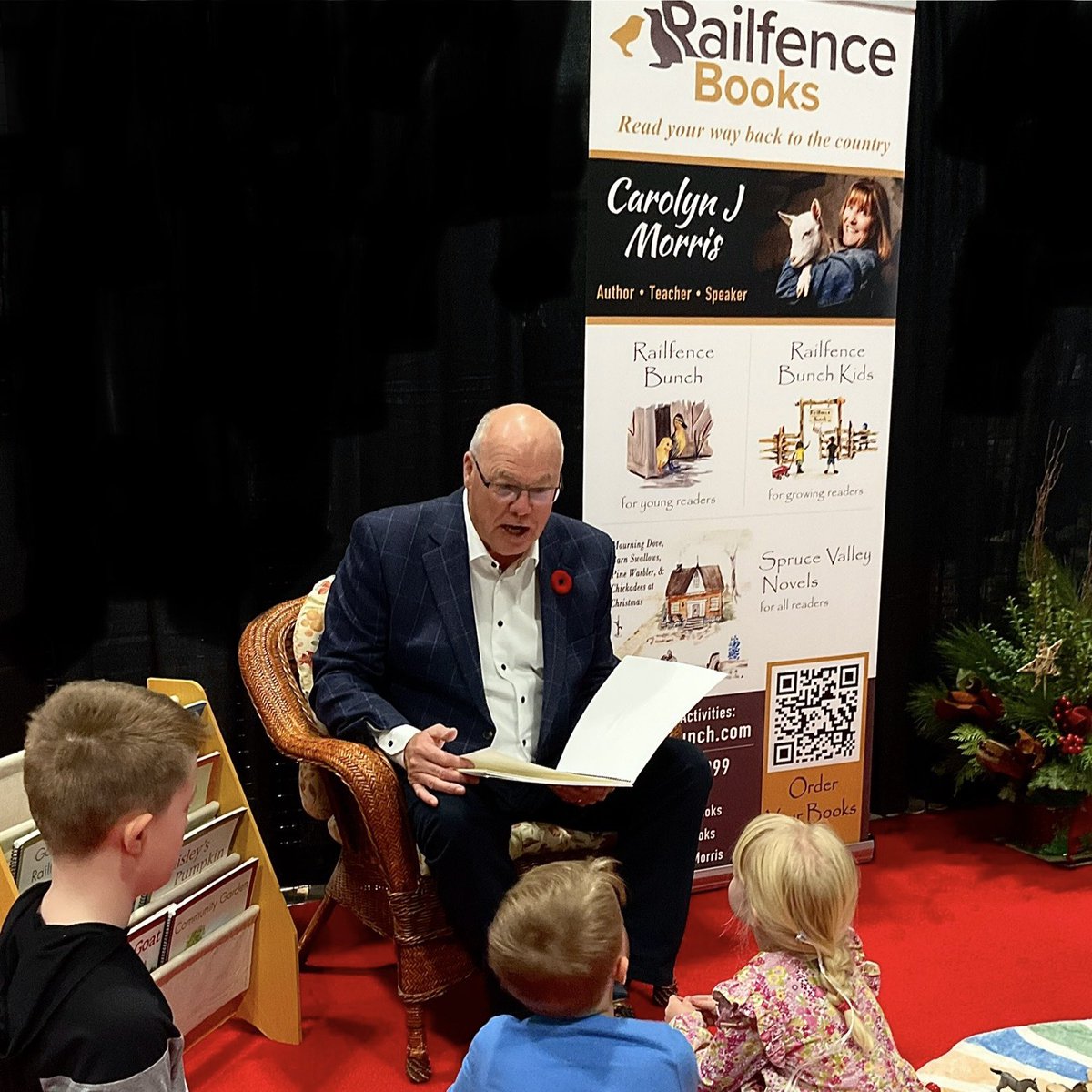 CarolynjMorris's tweet photo. It’s not everyday that our Ontario’s Minister of Agriculture, Food and Agribusiness, @RobFlackEML reads one of our Railfence Books! Today Mr. Flack read Delicious Dilemma to the O’Driscoll kids at @THERAWF We’re honoured to say the least! https://t.co/npSIBGf1hi