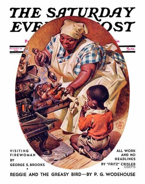 bikenesmith's tweet image. incredibly irresponsible to share these w/o attention to their historical context.
much of leyendecker's work are covers commissioned by the saturday evening post, which depicted american cultural caricatures + everyday imagery — INCLUDING those steeped in antiblackness 🧵