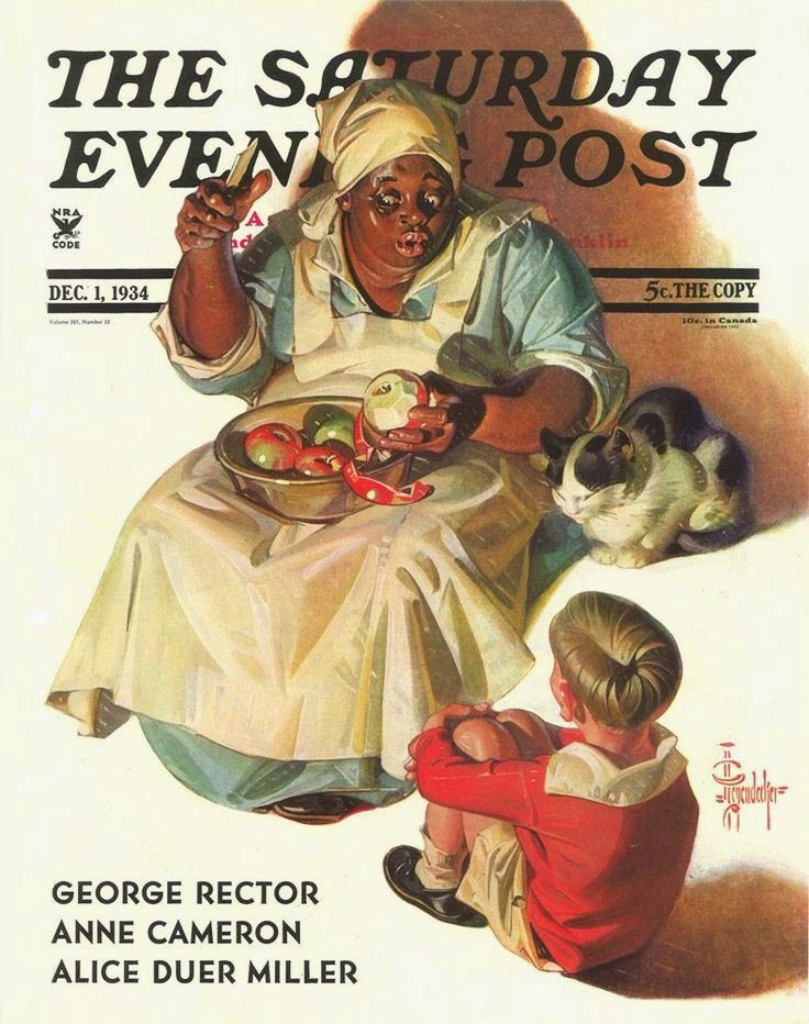 bikenesmith's tweet image. incredibly irresponsible to share these w/o attention to their historical context.
much of leyendecker's work are covers commissioned by the saturday evening post, which depicted american cultural caricatures + everyday imagery — INCLUDING those steeped in antiblackness 🧵