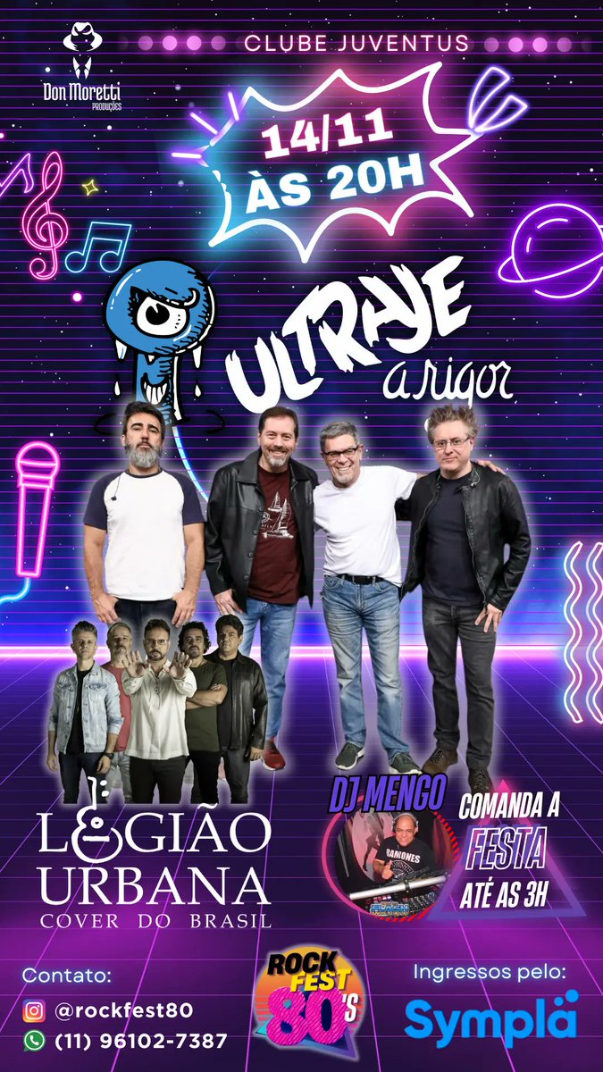 rockfest80's tweet photo. 📅 Data: 14 de novembro (Véspera de Feriado)

📍 Local: Clube Juventus

🕒 Horário: à partir das 20h

🎤 Atrações: Ultraje a Rigor,Legião Urbana Cover e DJ Mengo comandando a festa!

Ingressos pelo site:
https://t.co/TpsOi9w4ki…

#RockFest80s #Anos80 #UltrajeARigor #LegiãoUrbana https://t.co/ypCBx0bJS3
