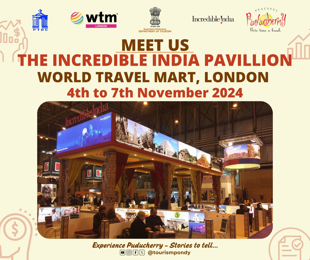tourismpondy (@tourismpondy) on Twitter photo 🌏✨ Exciting news! We’re at the World Travel Mart, London from 4th to 7th Nov 2024! 🗓️ Visit the Incredible India Pavilion and experience the beauty of Puducherry and the wonders of India! 🇮🇳✨ #WTMLondon #IncredibleIndia #Puducherry #Travel <a href="/vakillakshmi/">K.Lakshminarayanan</a> 🌏✨ Exciting news! We’re at the World Travel Mart, London from 4th to 7th Nov 2024! 🗓️ Visit the Incredible India Pavilion and experience the beauty of Puducherry and the wonders of India! 🇮🇳✨ #WTMLondon #IncredibleIndia #Puducherry #Travel <a href="/vakillakshmi/">K.Lakshminarayanan</a>
