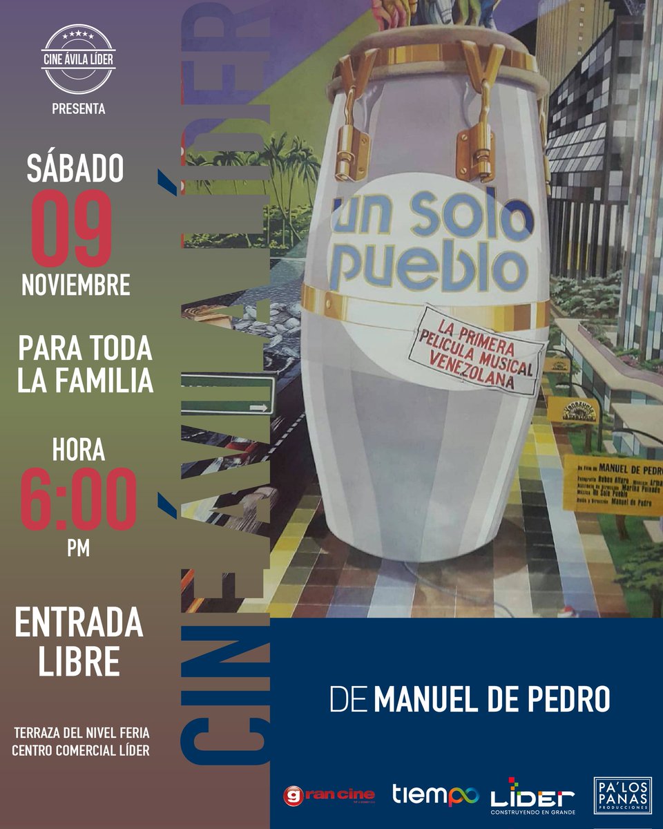 @gran_cine (@gran_cine) on Twitter photo Cine Ávila Líder,
en sus acostumbradas sesiones sabatinas #6pm, en la espectacular terraza del <a href="/CCLIDER/">C.C. LÍDER</a> (nivel feria), presenta el #9Nov24, la pelicula UN SÓLO PUEBLO
en homenaje al cineasta
Manuel De Pedro
<a href="/mliberato7/">Maurizio Liberatoscioli</a>
+ información en grancine.net Cine Ávila Líder,
en sus acostumbradas sesiones sabatinas #6pm, en la espectacular terraza del <a href="/CCLIDER/">C.C. LÍDER</a> (nivel feria), presenta el #9Nov24, la pelicula UN SÓLO PUEBLO
en homenaje al cineasta
Manuel De Pedro
<a href="/mliberato7/">Maurizio Liberatoscioli</a>
+ información en grancine.net
