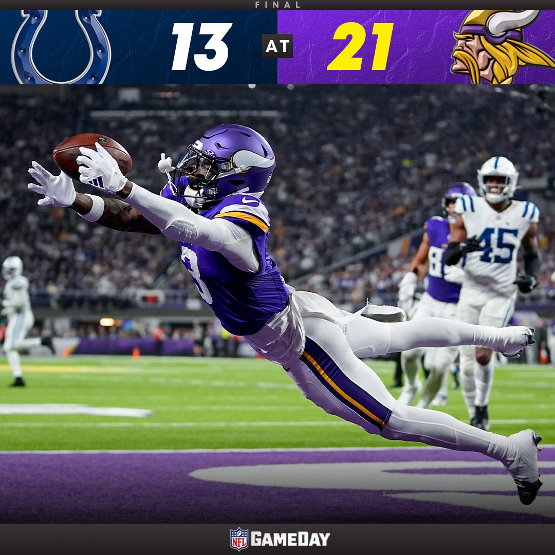 NFLGameDay's tweet image. That&apos;s a Minnesota W on SNF! 🙌

#INDvsMIN | #SKOL