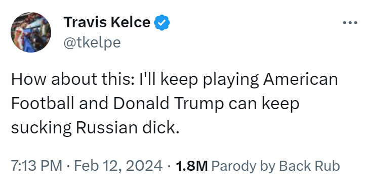 FaithRubPol's tweet photo. Travis Kelce knows Trump isn't a patriot. https://t.co/iPgr4EmgQu