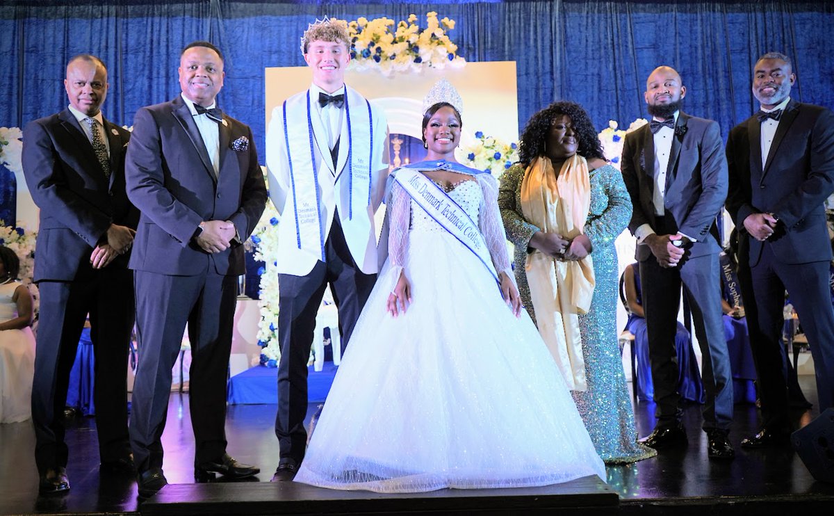 DenmarkTechSC's tweet photo. Check out our stellar Miss and Mister Denmark Technical College and their phenomenal Royal Court! These scholars truly embody the spirit and pride of our campus, showcasing leadership and grace while honoring our rich HBCU traditions. #ForgingOnward #HBCUExcellence #DTCFamily https://t.co/LKnEa5Gvee
