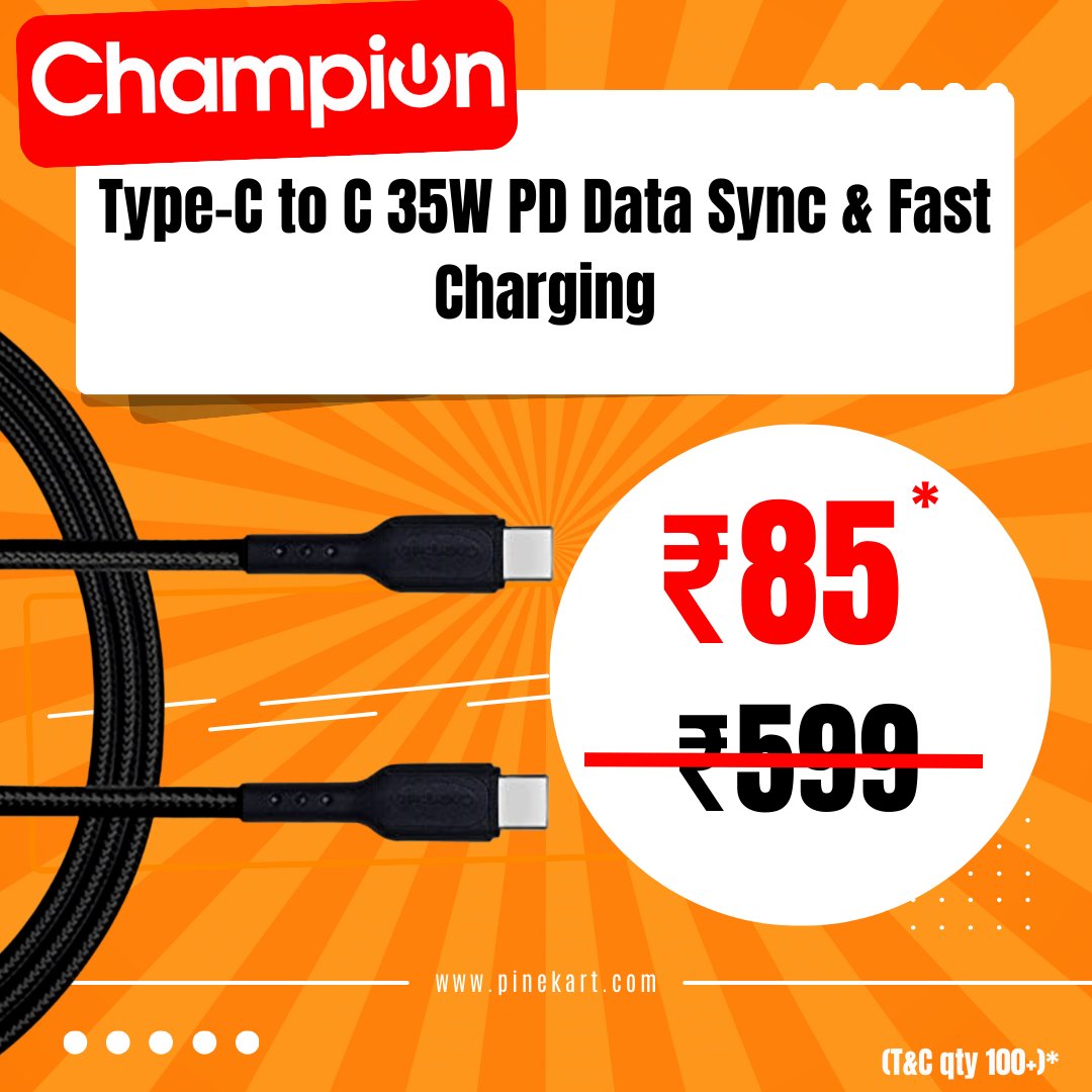 PineKart's tweet image. Champion Type-C to C 35W PD Data Sync &amp;amp; Fast Charging Cable 
Click to buy - surl.li/kkpvvb
#FastChargingSolution
#BraidedCable
#TypeCDevices
#PowerUpWithChampion
#SpecialOffers
#LimitedTimeDeal
#BestDeals
#ExclusiveOffers
#TrendingNow
#ReelItFeelIt
#ForYou