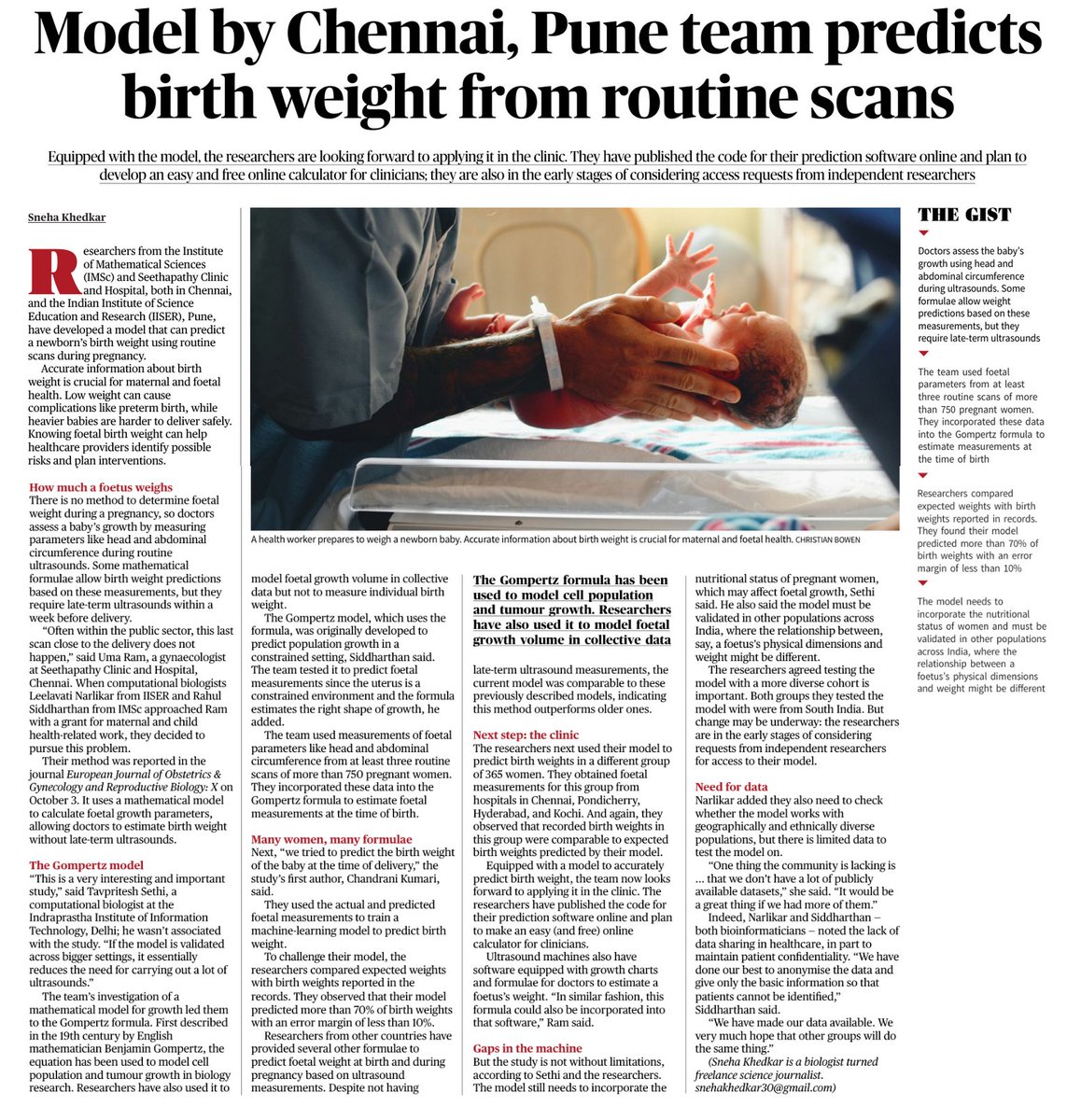 Rahul Siddharthan (@rsidd120) on Twitter photo Thanks to <a href="/the_hindu/">The Hindu</a> <a href="/sneha_khedkar/">Sneha Khedkar</a> for this nice coverage of our work (Uma Ram <a href="/drumaram_ram/">Uma Ram</a> , Leelavati Narlikar, Chandrani Kumari <a href="/ChandraniKumari/">Chandrani Kumari</a>, Gautam Menon <a href="/MenonBioPhysics/">Gautam Menon</a>) on birth weight prediction. thehindu.com/sci-tech/scien… Thanks to <a href="/the_hindu/">The Hindu</a> <a href="/sneha_khedkar/">Sneha Khedkar</a> for this nice coverage of our work (Uma Ram <a href="/drumaram_ram/">Uma Ram</a> , Leelavati Narlikar, Chandrani Kumari <a href="/ChandraniKumari/">Chandrani Kumari</a>, Gautam Menon <a href="/MenonBioPhysics/">Gautam Menon</a>) on birth weight prediction. thehindu.com/sci-tech/scien…