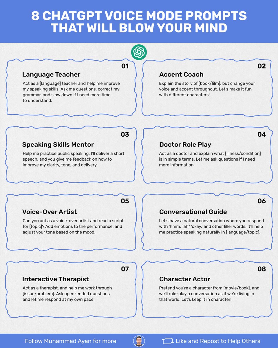 8 ChatGPT voice mode prompts: