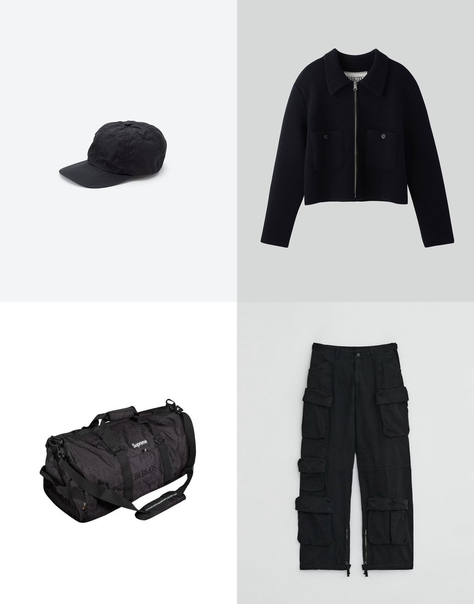 241104 입대 #재현 옷 

Kijima Takayuki
No.241218-01 BLACK
¥15,400

Recto
EZRA COMPACT KNIT ZIP-UP JUMPER
₩688,800

Supreme 
Duffle Bag (SS19)
₩415,000

ÉÉ
GARMENTS DYED UTILITY CARGO PANTS
₩348,000

TIMELESSLY WITH JAEHYUN
#AlwaysOnJaehyunSide
#우리는_영원히_재현이편