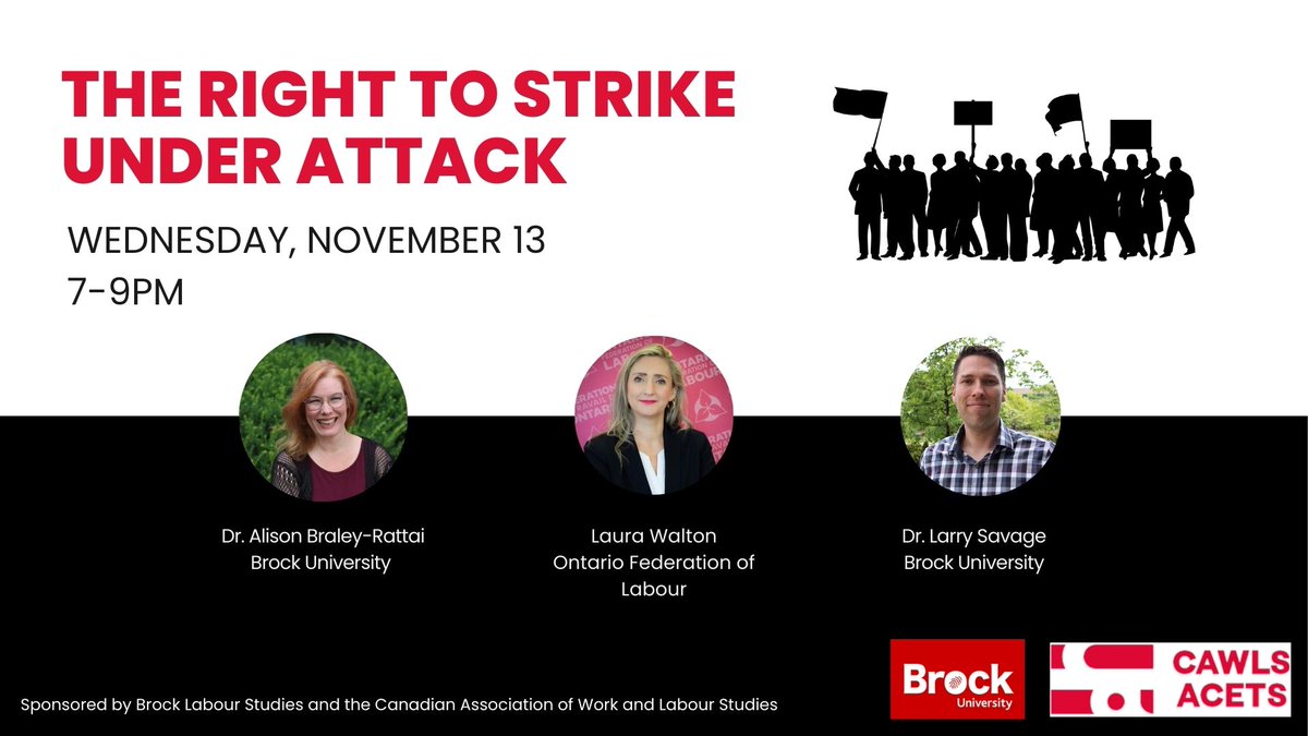 Larry Savage (@prof_savage) on Twitter photo I'm moderating a free online event exploring ongoing threats to the right to strike, featuring <a href="/OFLabour/">OFL</a> president Laura Walton <a href="/waltonmom/">Laura Walton</a> and my <a href="/BrockLabour/">Brock Labour Studies</a> colleague Alison Braley-Rattai.
🗓️ Wed Nov 13 @ 7PM
💻 Register ➡️ eventbrite.ca/e/the-right-to…
#canlab <a href="/CAWLS_ACETS/">CAWLS-ACETS</a> I'm moderating a free online event exploring ongoing threats to the right to strike, featuring <a href="/OFLabour/">OFL</a> president Laura Walton <a href="/waltonmom/">Laura Walton</a> and my <a href="/BrockLabour/">Brock Labour Studies</a> colleague Alison Braley-Rattai.
🗓️ Wed Nov 13 @ 7PM
💻 Register ➡️ eventbrite.ca/e/the-right-to…
#canlab <a href="/CAWLS_ACETS/">CAWLS-ACETS</a>