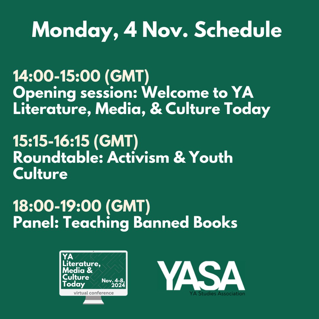 YAStudiesAssoc's tweet image. Tomorrow is the first day of the YASA 2024 conference! This week, we will be posting a conference schedule each night so you can save or screenshot the next day's events and make sure you don't miss out on any of the awesome events, panels, or roundtables. See you tomorrow! ☺️
