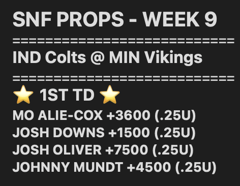 KramerCentric's tweet photo. 1st TD for SNF #ForTheShoe #SKOL #MIN #IND #INDColts #MINVikings #INDvsMIN #SNF https://t.co/YARcIclQq5