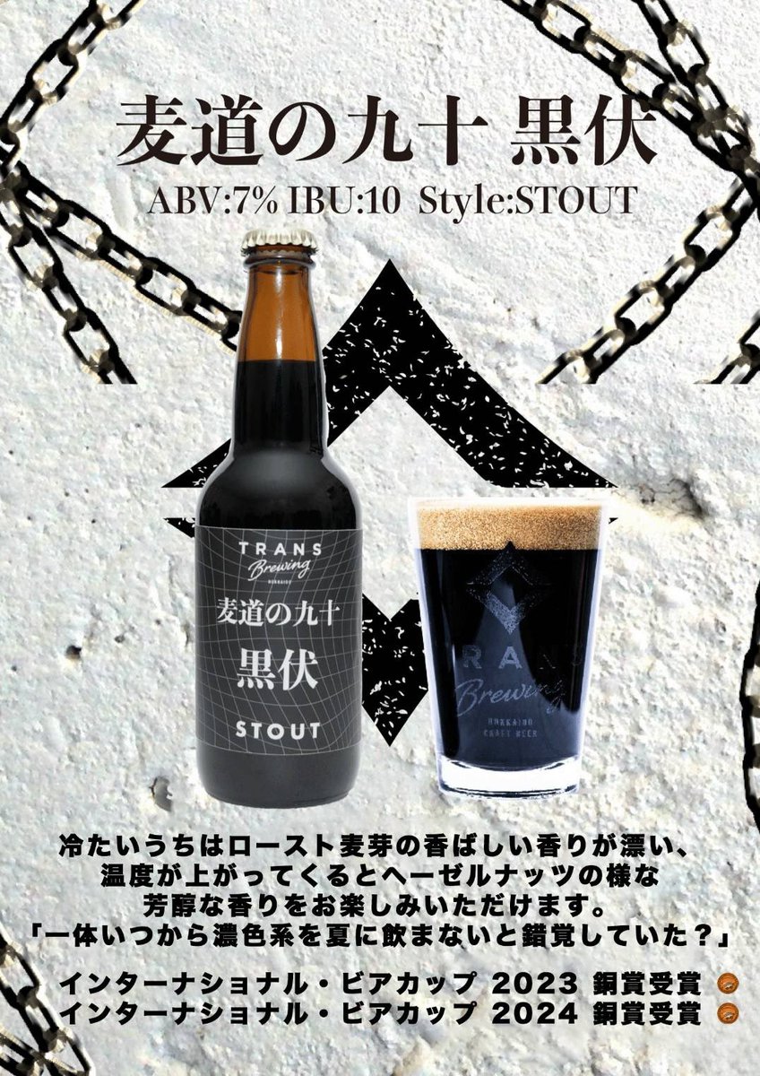 transbrewing's tweet photo. おはようございます。
博多阪急8階冬の北海道物産大会も６日目
連休最終日カウンターで世界５大ビール大会であるインターナショナルビアカップにて2年連続銅賞受賞のスタウト「麦道の九十 黒伏」を限定1樽繋げます。是非ご賞味ください。
#hakata_hankyu 
#冬の北海道物産大会
#クラフトビール
#福岡 https://t.co/iSm4J50o9Q