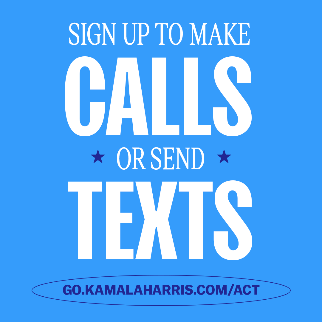 KamalaHarris's tweet image. Don’t wake up the morning after the Election wishing you had done more in this fight for a brighter future.  

I am counting on you to talk to voters and help us win this election. Take action:  Go.KamalaHarris.com/Act