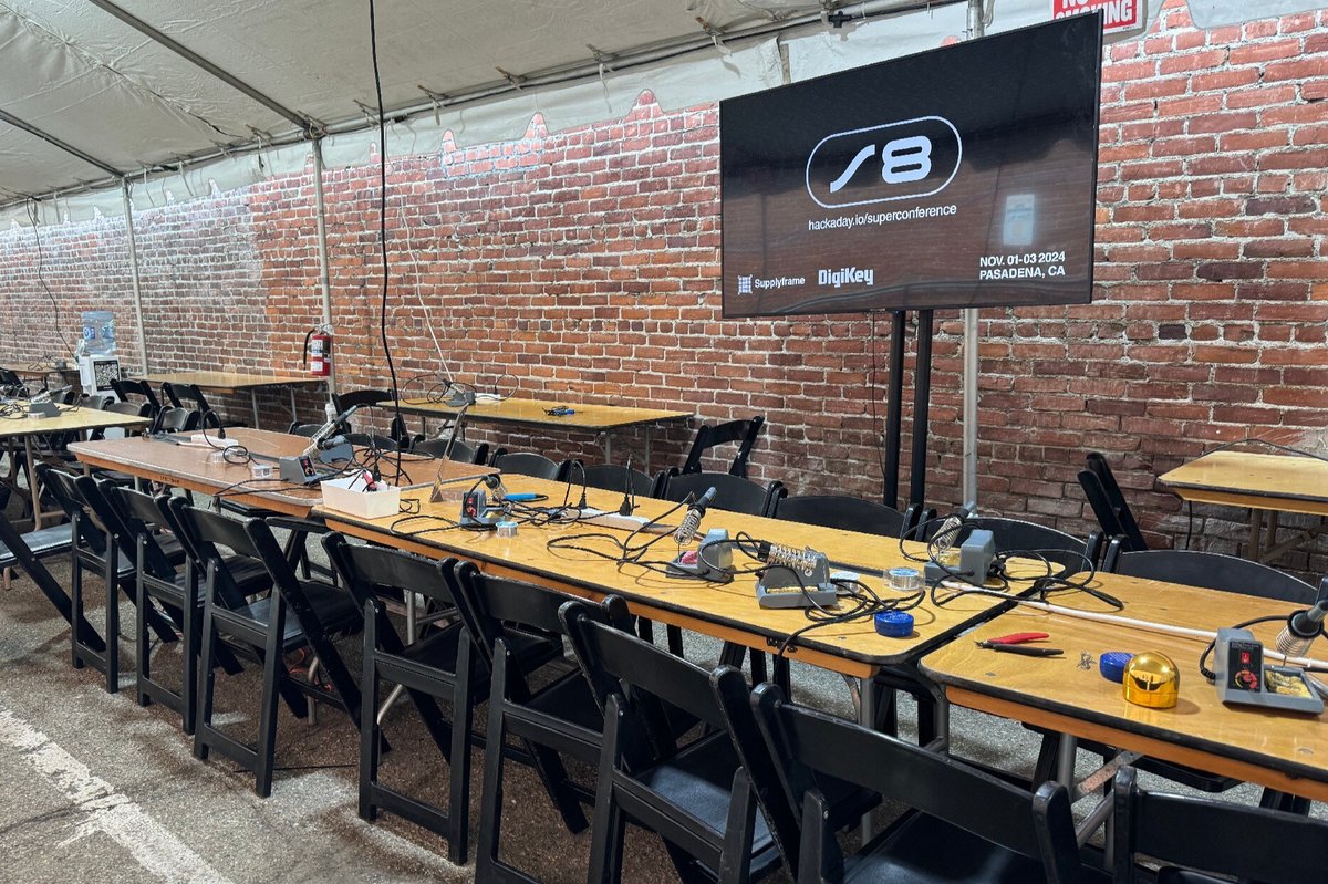 hackaday's tweet photo. That almost a wrap on #Supercon8, but we can't end a #HackadaySuperconference with a #BadgeHacking Ceremony! Everyone head to the LACM stage for the Badge Hacking and #SAO Prize Ceremony starting at 5pm https://t.co/e7FSUELIjh