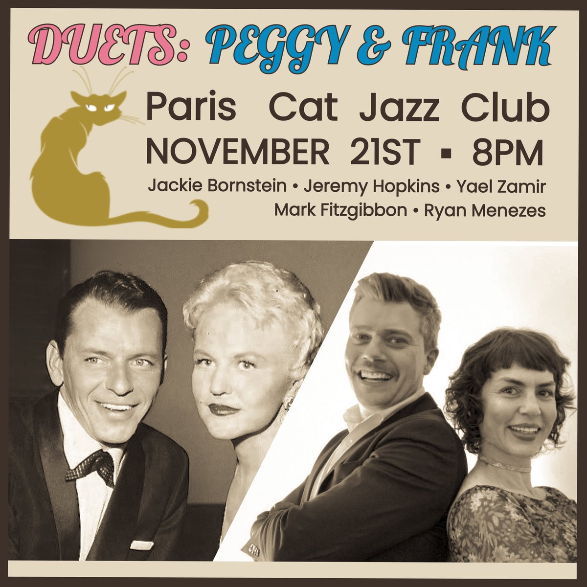 Looking forward to celebrating the friendship &amp; musicianship of the greats Peggy Lee and Frank Sinatra, singing with the fabulous Jeremy Hopkins &amp; our super band! Tix: bookings.pariscat.com.au/checkout/1306/ 
<a href="/thepariscat/">The Paris Cat</a> #jazz #swing #bossanova #jazzclub #womeninjazz #peggylee #franksinatra