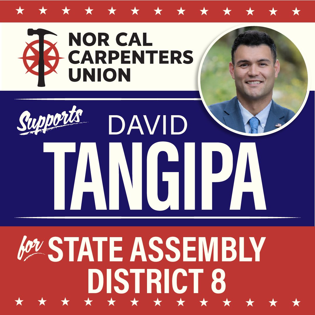 We are thrilled to endorse <a href="/DavidTangipaCA/">David Tangipa for Assembly</a> for State Assembly District 8. 

See our full list of endorsements here: norcalcarpenters.org/political

#Vote #NorCalCarpentersUnion #CarpenterUnionPower #CarpenterEconomics