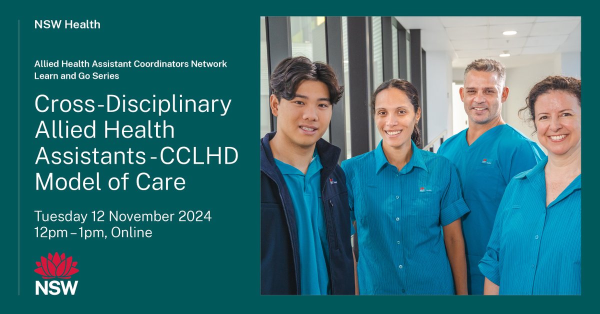 HETI (@nswheti) on Twitter photo Join us for the first Allied Health Assistant (AHA) Coordinators Network Learn & Go, featuring Danielle Wolfenden from <a href="/CCoastHealth/">Central Coast Health</a>, presenting their innovative AHA Model of Care! For allied health leaders and managers. heti.nsw.gov.au/education-and-… Join us for the first Allied Health Assistant (AHA) Coordinators Network Learn & Go, featuring Danielle Wolfenden from <a href="/CCoastHealth/">Central Coast Health</a>, presenting their innovative AHA Model of Care! For allied health leaders and managers. heti.nsw.gov.au/education-and-…