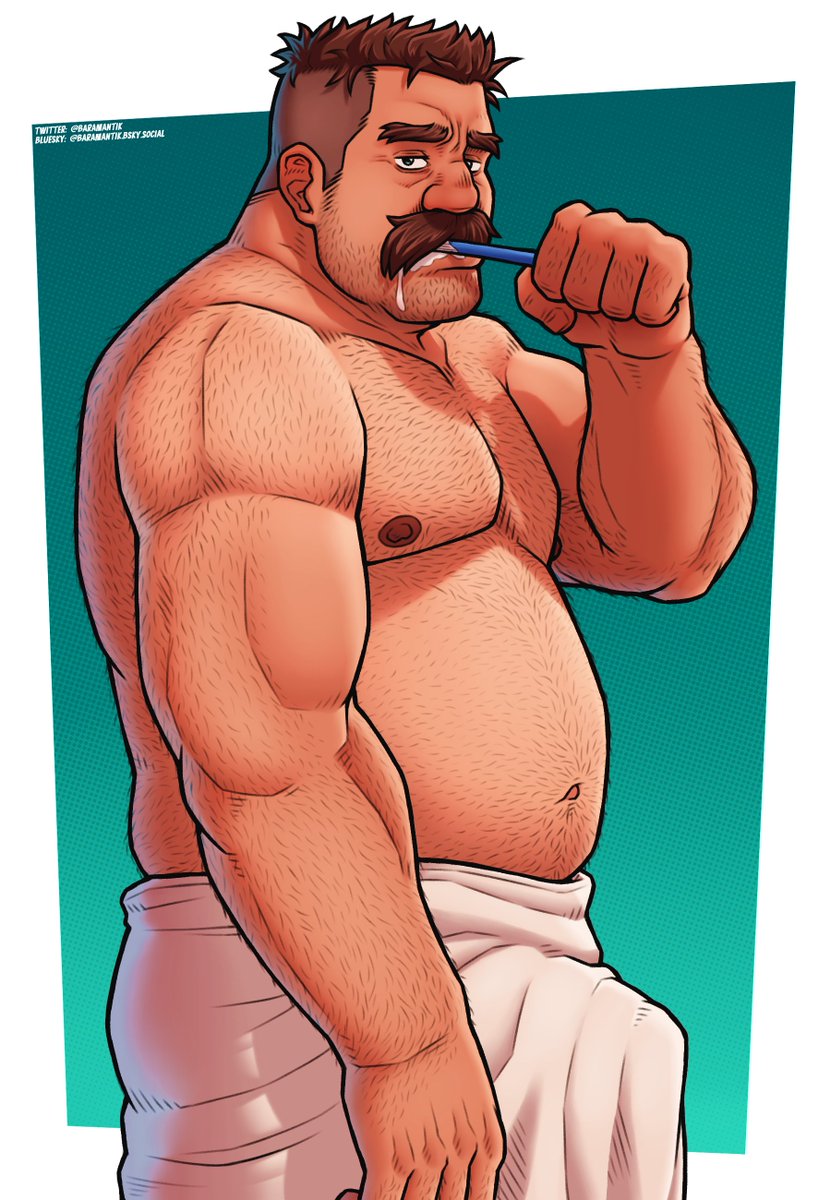 My OC, Wallace, and his stubborn morning wood 🍆

#bara #bear #gay #daddy #art #nsfw