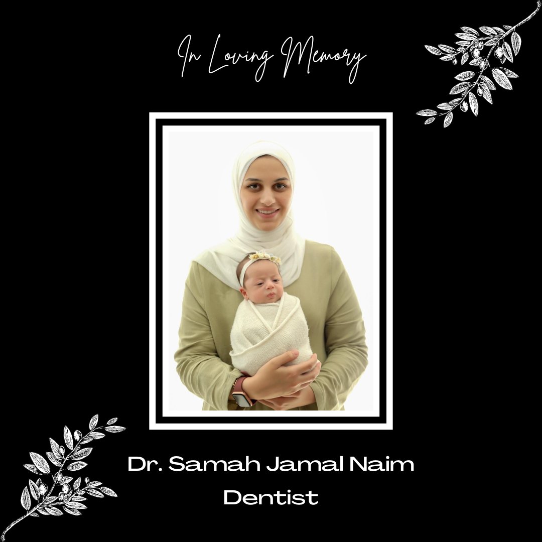 In loving memory of Dr. Samah Jamal Naim, a Dentist in Gaza who was killed with her baby Lara (pictured), sisters, and 3 yo nephew Tayseer.

We will not forget Dr. Naim and continue to call for permanent immediate ceasefire so no more lives stolen and humanitarian aid  offered.