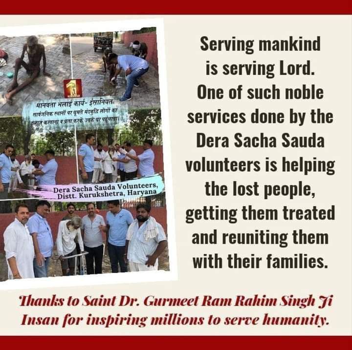 sharmila_insa's tweet image. Reuniting someone with family who is Mentally ill is true humanity. In this selfish era, where everyone is busy in their life,DSS warriors are providing great humanity services for the welfare of mentally retard people by the inspiration from Saint Dr MSG.
#MissionToUniteFamilies