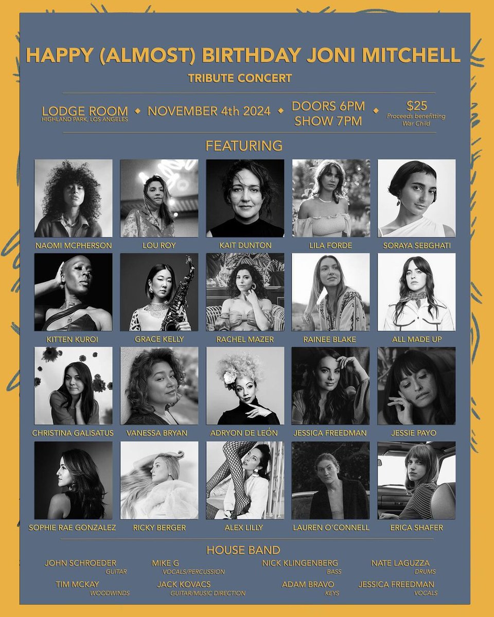 KittenKuroi's tweet photo. Excited to perform with this killer lineup with @jackkovacs in honor of the Queen @jonimitchell, benefitting the beautiful children affected by war. 🫶🏿🙏🏿❤️ https://t.co/7m1VzqccG3
