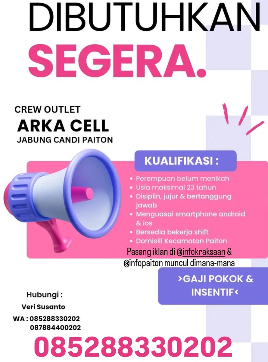 GoProbolinggo's tweet image. Lowongan kerja Paiton untuk Gadis.. Hub Veri Susanto sentuh👇🏻  
wa.me/6285288330202