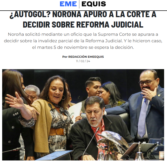 🗳📌 AUTOGOL DE NOROÑA: PRESIONÓ A LA CORTE PARA DECIDIR SOBRE LA REFORMA JUDICIAL... 

Y se le cumplió.

Este martes 5 de noviembre se viene una decisión histórica para el Poder Judicial de México.

A veces no se sabe para quién se trabaje, como le pasó a Fernández Noroña.

Así