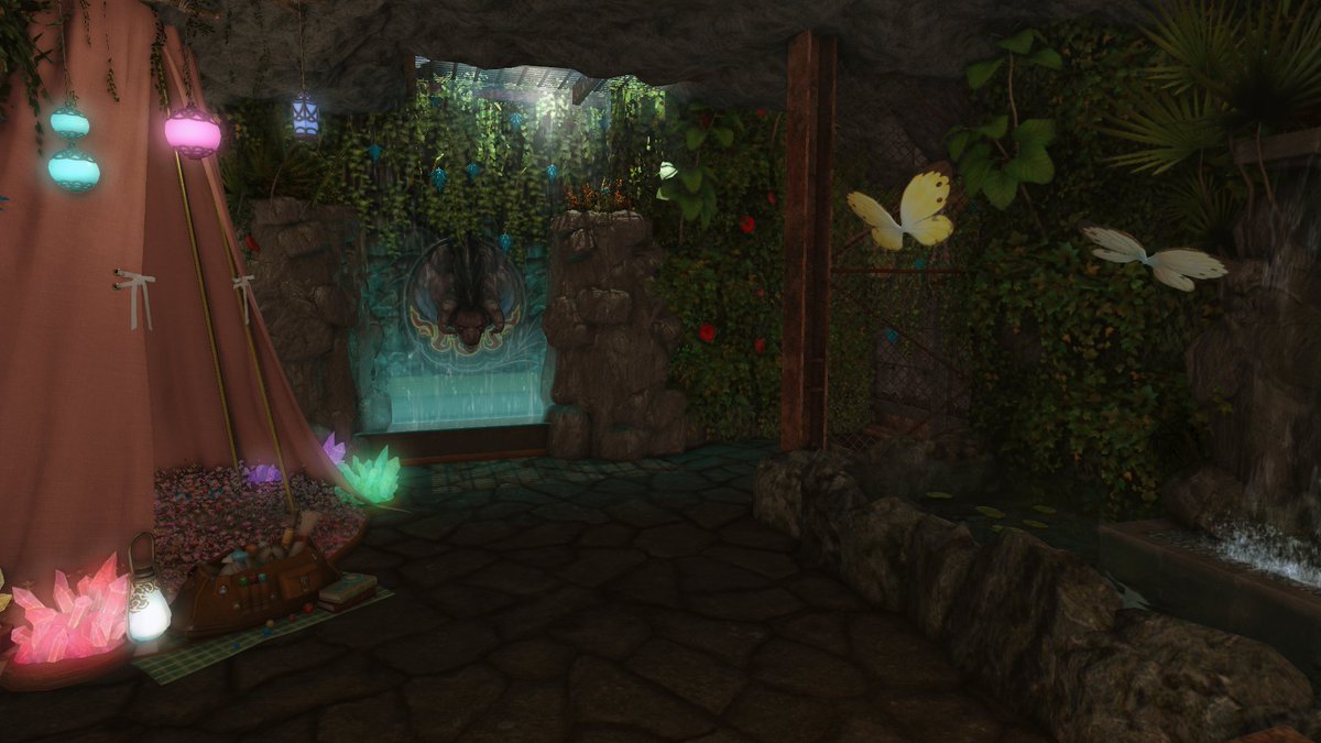 I spent most of tonight redecorating my house in FFXIV.

I'm imagining it was once a bunker  but my WoL found and claimed it as his own private retreat, hence the little canopy he put up and the mounted trophy.