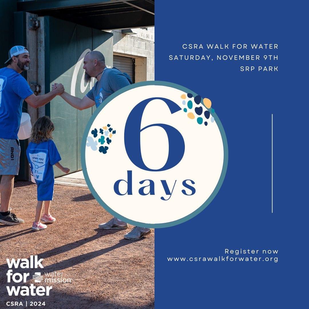 Join us for this fun community event to raise funds and awareness.  Registration fee waived - create your team and join us

csrawalkforwater.org