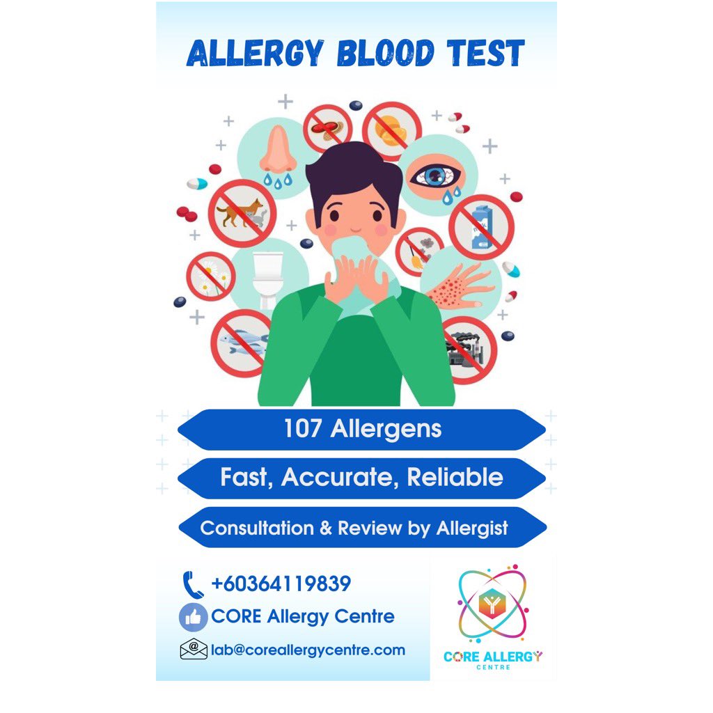 allergy_my's tweet photo. Announcing our new 107 Allergens blood test, using Germany technology, manufacture in Korea. 
Promo price RM500 for the opening month of November, all in (Consultation - Phlebotomy - 107 Allergens test - Result &amp; Report) 

By Appointment only. Call us at 0364119839 https://t.co/4kVFJSHaGZ