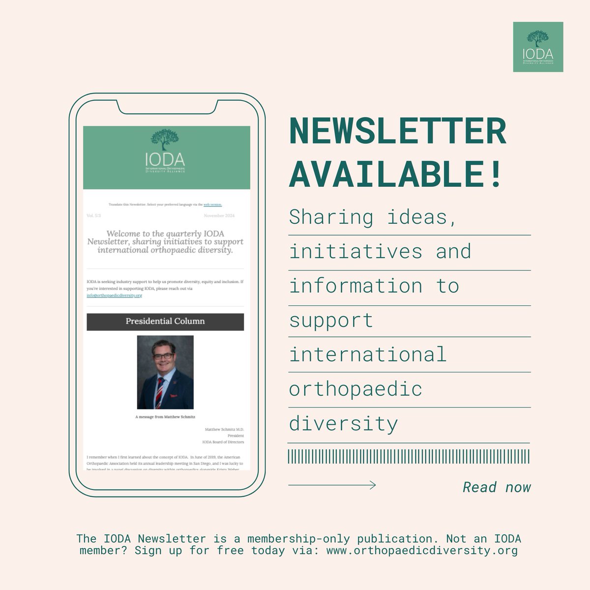 OrthoDiversity's tweet image. Nov Newsletter: ow.ly/SXUq50TYWVj 🌟
Feats the world's first female ortho assoc president; an interview with Dr Mari Thiart, and Dr Luis Saavedra; disability in DEI; an overview of AOA OWL workshops; and more. The newsletter is member-only. Sign up for free. #orthotwitter