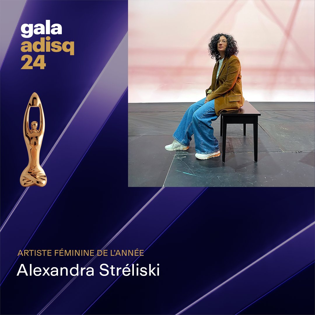 ADISQ_'s tweet photo. #GalaAdisq ✨ Félicitations à @alexstreliski, qui remporte pour une seconde année consécutive, le Félix dans la catégorie « Artiste féminine ». https://t.co/ElJZ8IyzcJ