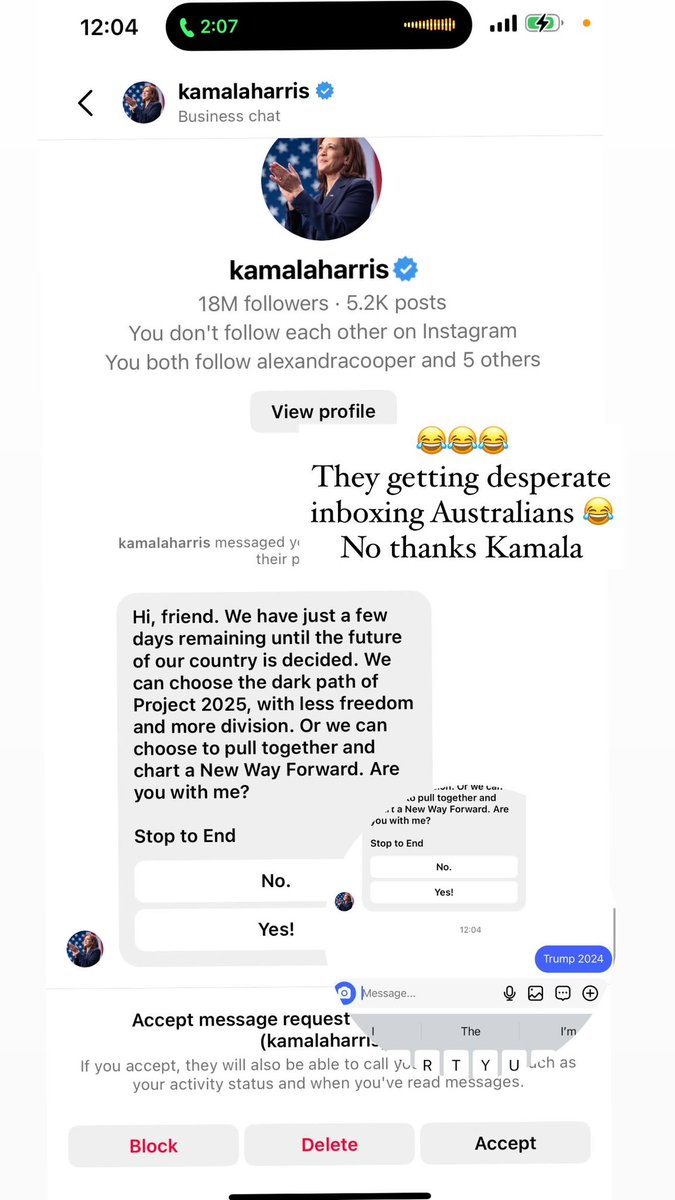 Kamala’s Team gettting desperate and messaging Australian’s 😂

No thanks ….. 

#trump2024