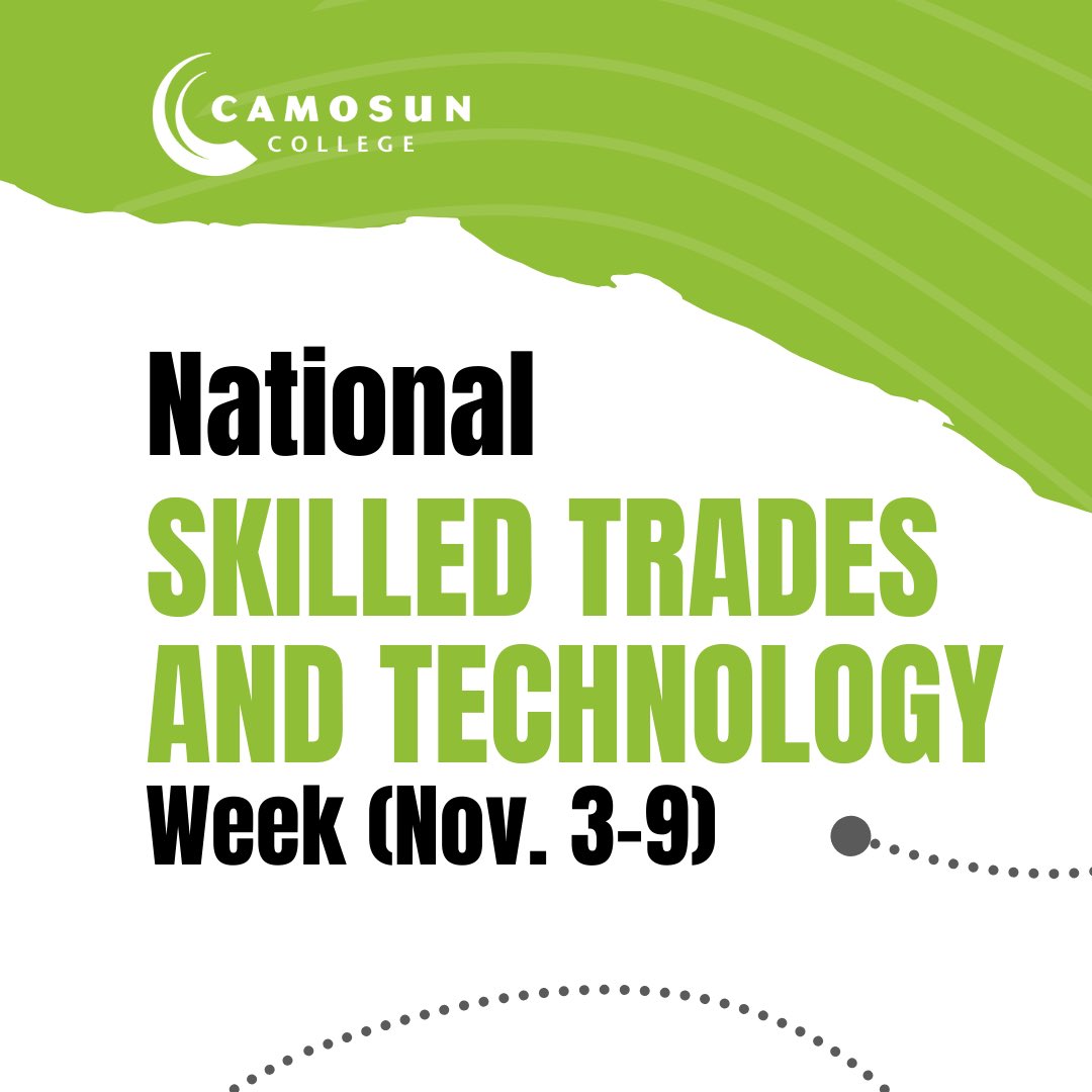 Camosun's tweet photo. Happy National Skilled Trades and Technology Week (Nov.3-9)! 🎉💻 🛠️ 
 #Camosun College celebrates our amazing trades and technology faculty, students, alumni, and future talent.

Explore your path to a rewarding career ! ✨https://t.co/96UbE4SYXm https://t.co/Pe1tpO4dXx