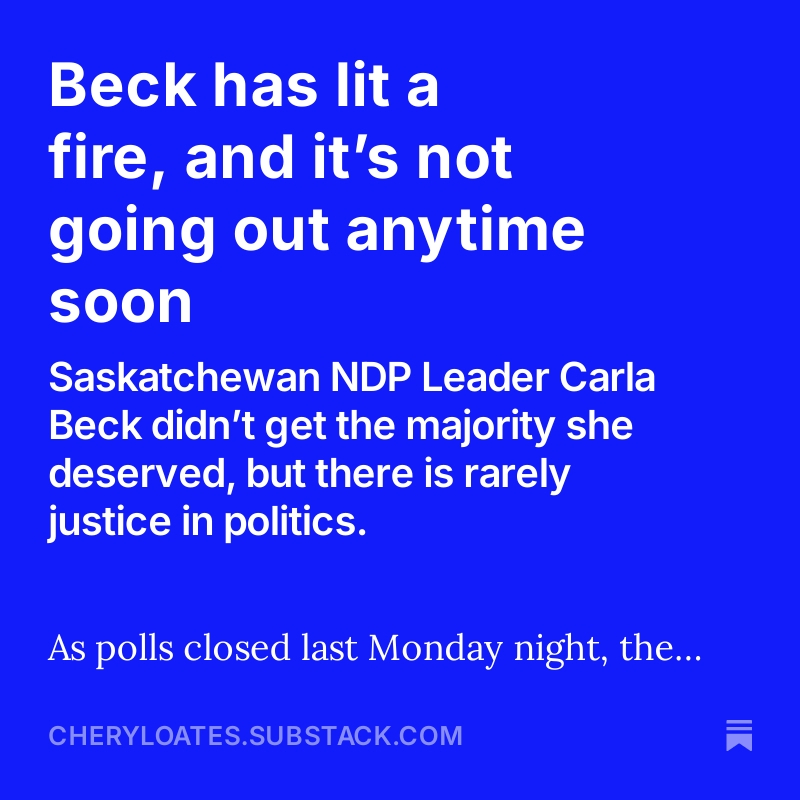 cherylanne's tweet image. I spent October in Regina managing the Saskatchewan NDP campaign — what a ride!  Ultimately we fell four seats of a majority, but I am so proud of the team and this result! #skpoli