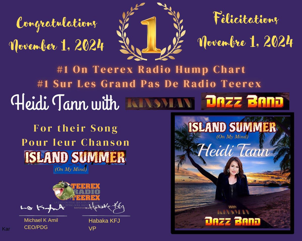 We have reached #1 <a href="/TeeRexradio/">Rex McNeill</a>  #islandsummeronmymind <a href="/KinsmanDazzBand/">Kinsman Dazz Band</a>  thanks so much <a href="/bludazz/">BluDazz_ft_MichaelJCalhoun</a> 🏝️❤️🏝️