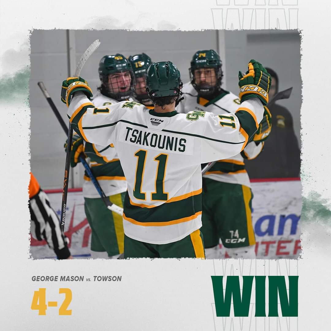 GMUHockeyScout's tweet photo. Happy #SweepEnd from George Mason #ACHA D1 Hockey!

Patriots take the Home &amp; Home vs Towson!
@ACHAMensD1 @PWSportz @GeorgeMasonU @MasonAlumni @MasonSportsPod @ECHAHockey @MasonAthletics @GMUClubSports @GMUGiantKiller @GMUPres @DMVSportsZone @DMVHockey
#CawlidgeHawkey #MasonNation https://t.co/1J11smz7kt