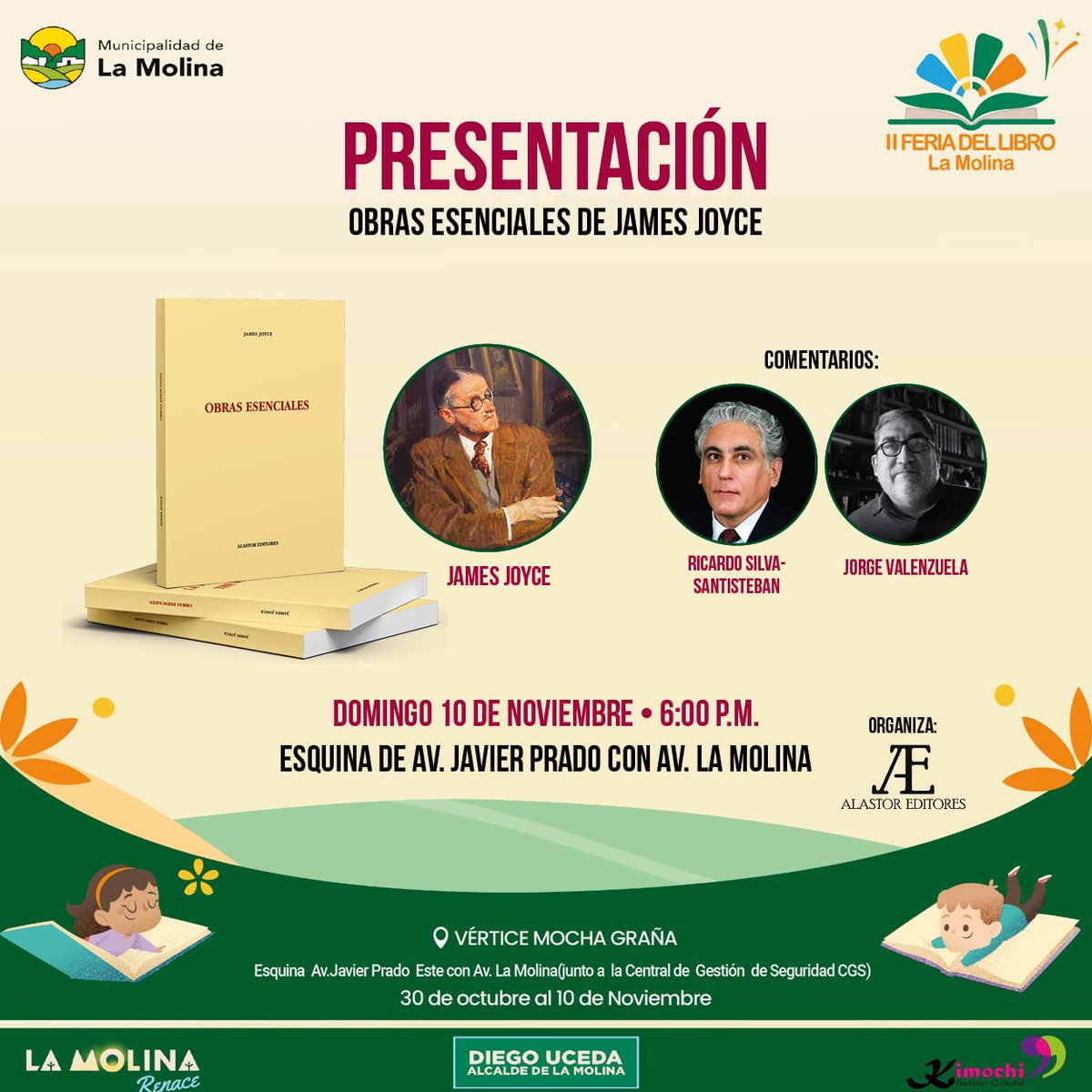 AlastorEditores's tweet photo. Invitamos a la presentación de las Obras esenciales de James Joyce, título 41 de la colección La Fuente Escondida. Los comentarios serán de Ricardo Silva-Santisteban, prologuista y traductor del volumen, y Jorge Valenzuela. La cita es el domingo 10 de noviembre a las 6 p.m. https://t.co/qUOYRJwCdy
