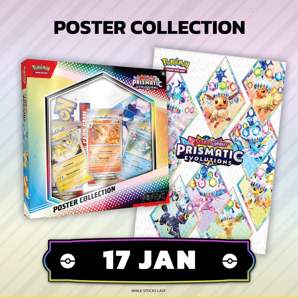 JUST ANNOUNCED! Pokmon TCG Scarlet & Violet Prismatic Evolutions coming  17 January! Preorder now at The Home of Trading Cards:  https://t.co/UOLKymXqel