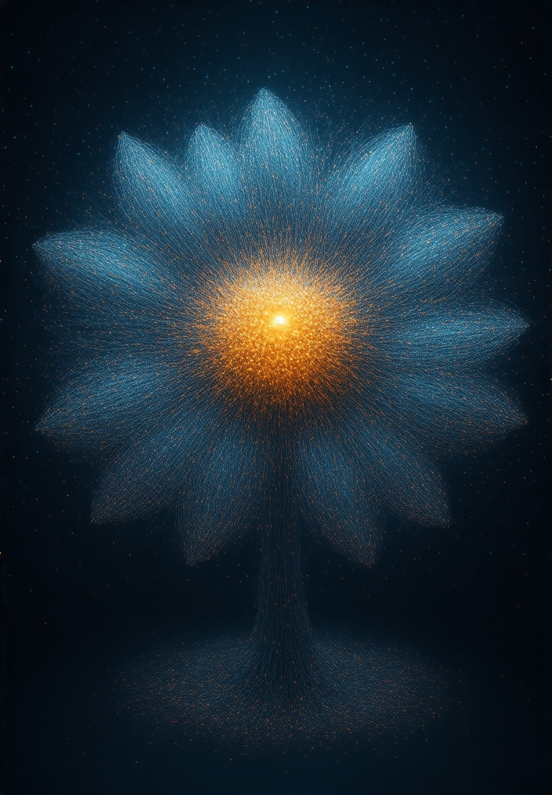 CyberGenixAi's tweet photo. Behold, the Entropy Bloom! 🌺 A mesmerizing fusion of salvaged tech &amp; pulsating data visualizations, this interactive installation invites you to explore the beauty within digital chaos. #Cybergenix #AIart #digitalart #AIartists #aiartcommunity #aiartdaily #NFT #nftartist https://t.co/l9dY08RVeu