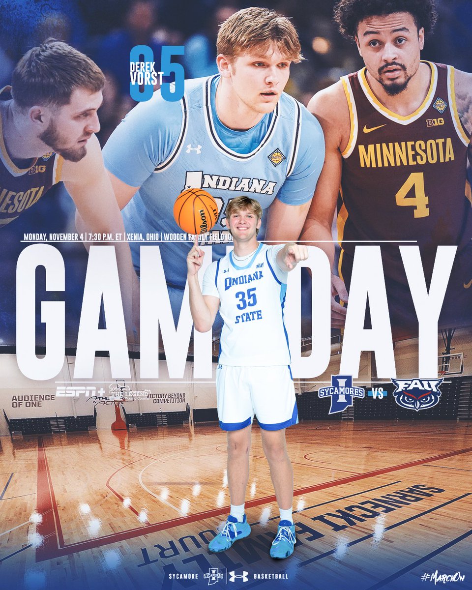 GOOD MORNING! THE SYCAMORES PLAY TODAY!

🆚 Florida Atlantic
🏟️ Wooden Family Fieldhouse
📍 Xenia, Ohio
📊 &amp; 📺 tinyurl.com/yv6p9wh4

#MarchOn