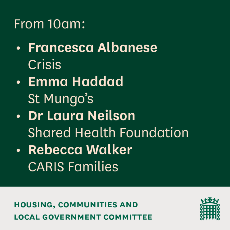 CommonsHCLG's tweet photo. We'll begin our inquiry into Children in Temporary Accommodation by hearing from homelessness organisations and local authorities tomorrow.