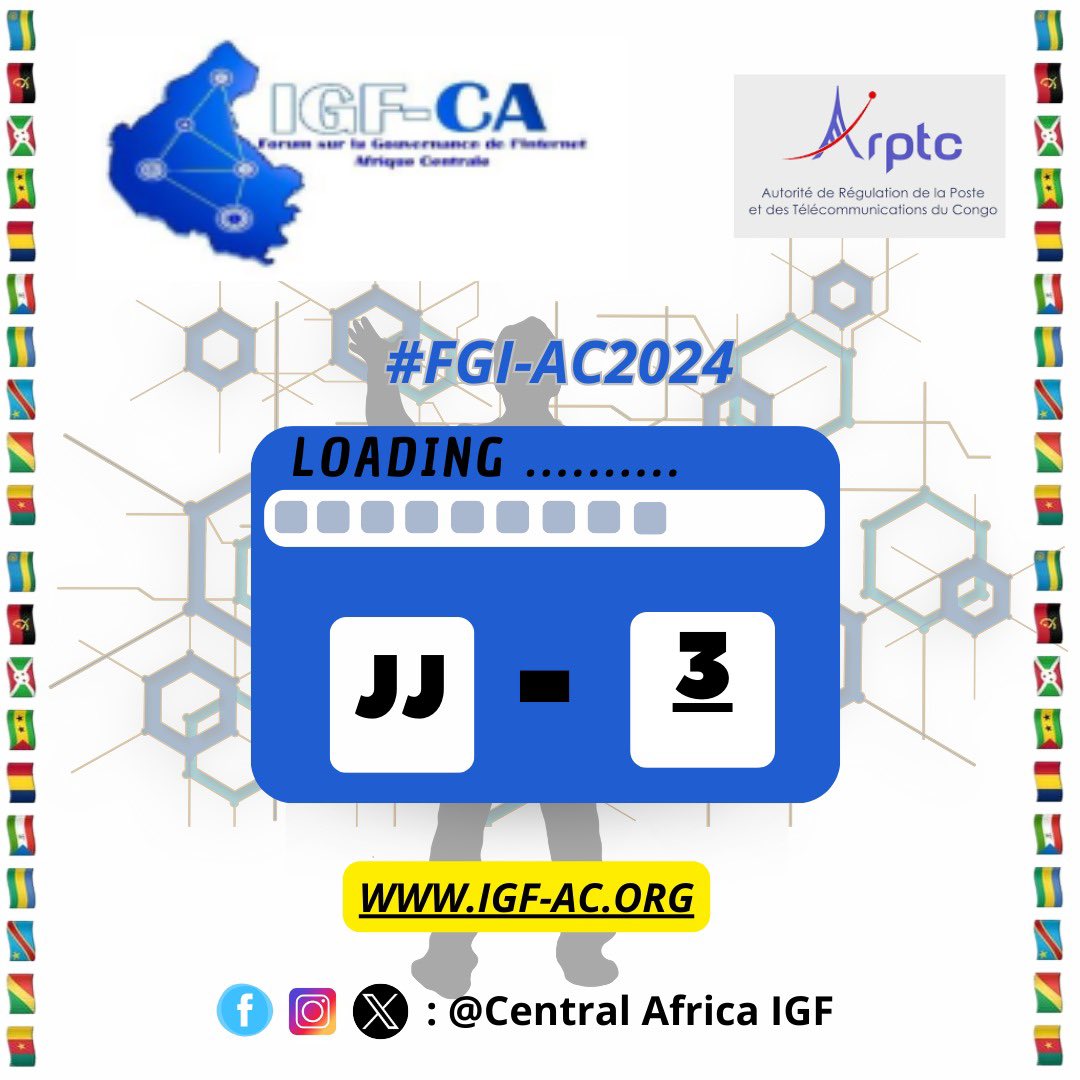 🌍 on y arrive  ! ⏳

Rejoignez-nous pour le Forum sur la Gouvernance de l’Internet en Afrique Centrale.
📅 Date :du 7 au 8 Novembre 2024
📍 Lieu :Kinshasa-RDC 🇨🇩( Fleuve Congo Hôtel)
🔗 Inscription :docs.google.com/forms/d/e/1FAI…
#FGIAC2024 #IA #ARPTC
#GouvernanceInternet  #Forum2024