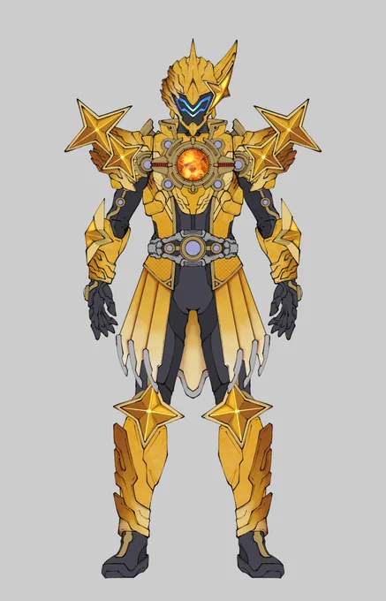 #オリジナルヒーロー金星ヒーロー(仮)名は体を表すということでキンキラに仕上げましたもちろんそれだけではモチーフの要素を反映できていないので、スーパーローテーションという金星の気象現象をもとに風のイメージでデザインしましたなお、胸の金星はフィーリングなので忠実ではありません() 