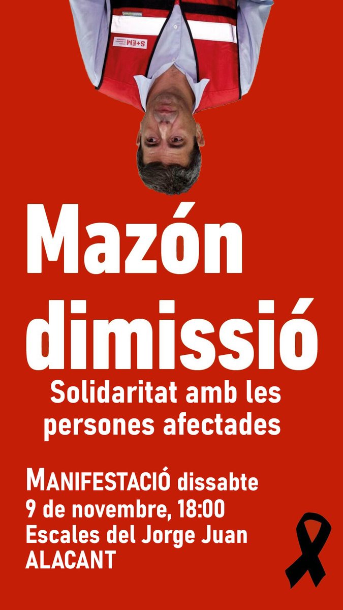 Que el 9 de novembre Alacant siga un clam contra el personatge més inútil i sinistre que, per desgràcia, hem vist nàixer a la nostra ciutat.

Escales Jorge Juan, 18 h.
ALACANT

#MAZÓNDIMISSIÓ #Alacant #Manifestació